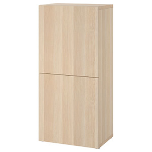 BESTÅ Shelf unit with doors, white stained oak effect/Lappviken white stained oak effect, 60x42x129 cm
