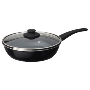 HEMLAGAD Sauté pan with lid, non-stick coating black, 26 cm