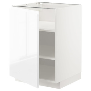METOD Base cabinet with shelves, white/Voxtorp high-gloss/white, 60x60 cm
