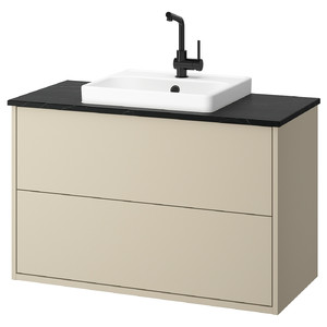 HAVBÄCK / ORRSJÖN Wash-stnd w drawers/wash-basin/tap, beige/black marble effect, 102x49x71 cm