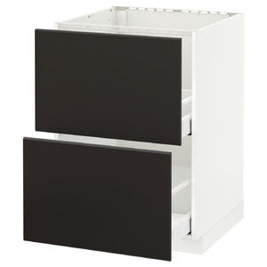 METOD/MAXIMERA Base cab f sink+2 fronts/2 drawers, white, Kungsbacka anthracite, 60x61.6x88 cm