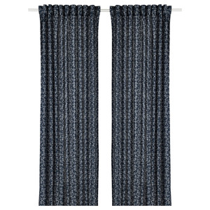 TRYSTÄVMAL Curtains, 1 pair, dark blue/white, 145x300 cm