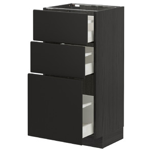 METOD / MAXIMERA Base cabinet with 3 drawers, black/Kungsbacka anthracite, 40x37 cm