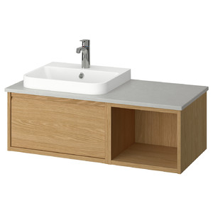 ÄNGSJÖN / BACKSJÖN Wash-stand/wash-basin/tap, oak effect/grey stone effect, 102x49x41 cm