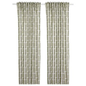 SKOGSSTJÄRNA Curtains, 1 pair, grey-green/white, 145x300 cm