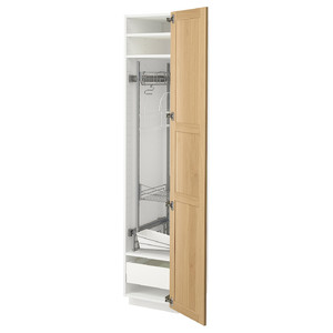 METOD / MAXIMERA High cabinet with cleaning interior, white/Forsbacka oak, 40x60x200 cm