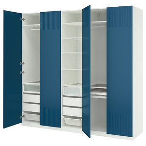PAX / FYRUDDEN Wardrobe combination, white/blue, 250x60x236 cm