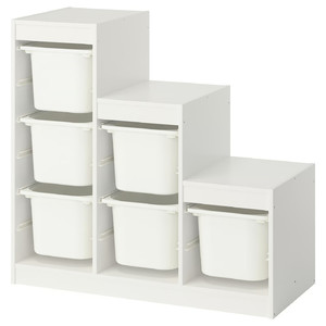 TROFAST Storage combination with boxes, white/white, 99x44x94 cm