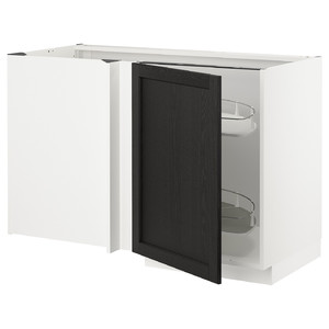 METOD Corner base cab w pull-out fitting, white/Lerhyttan black stained, 128x68 cm