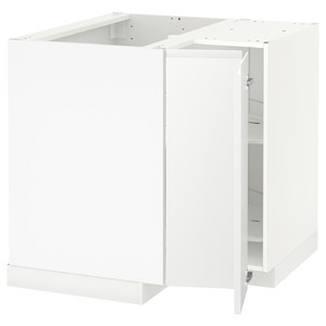 METOD Corner base cabinet with carousel, white, Voxtorp matt white, 88x88 cm