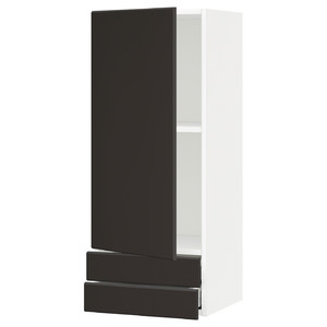 METOD / MAXIMERA Wall cabinet with door/2 drawers, white/Kungsbacka anthracite, 40x100 cm