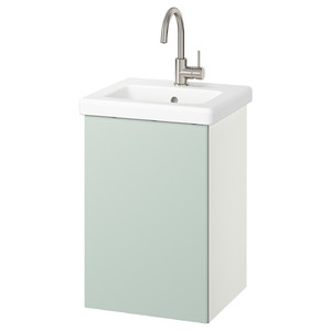 ENHET / TVÄLLEN Wash-stnd w door/wash-basin/tap, white/pale grey-green, 44x43x65 cm