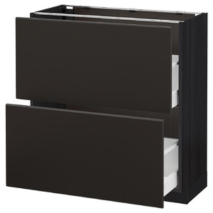 METOD / MAXIMERA Base Cabinet with 2 drawers, black/Kungsbacka anthracite, 80x37 cm