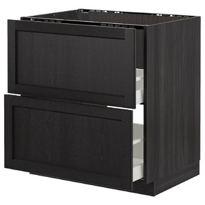 METOD/MAXIMERA Base cab f sink+2 fronts/2 drawers, black/Lerhyttan black stained, 80x61.9x88 cm