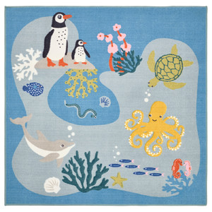 BLÅVINGAD Rug, ocean animals pattern/multicolour, 133x133 cm