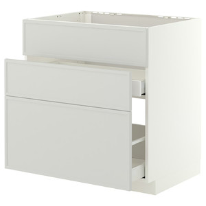 METOD/MAXIMERA Base cab f sink+3 fronts/2 drawers, white/Aspudden light grey, 80x60 cm