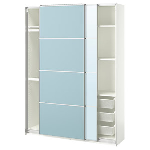 PAX / MEHAMN/AULI Wardrobe with sliding doors, white double sided/light blue mirror glass, 150x44x201 cm