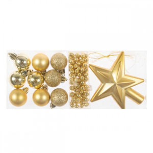 Mixed Christmas Ornaments Set, Gold, 11 Pieces