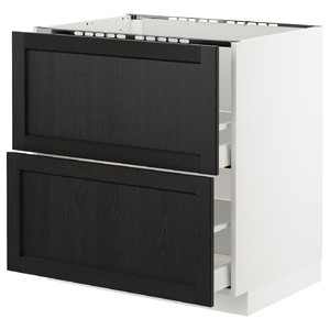 METOD/MAXIMERA Base cab f sink+2 fronts/2 drawers, white/Lerhyttan black stained, 80x61.9x88 cm