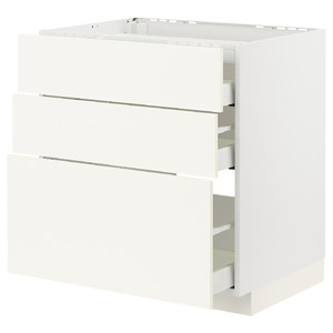 METOD / MAXIMERA Base cab f hob/3 fronts/3 drawers, white/Vallstena white, 80x60 cm