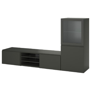 BESTÅ TV storage combination/glass doors, dark grey Sindvik/Västerviken dark grey, 240x42x129 cm