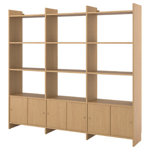 LÅDMAKARE Storage combination w sliding doors, with 9 shelves/oak effect, 238x35x212 cm
