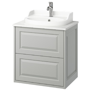 TÄNNFORSEN / RUTSJÖN Wash-stnd w drawers/wash-basin/tap, light grey/white marble effect, 62x49x76 cm