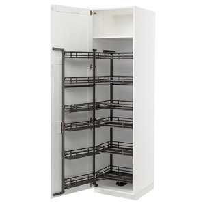 METOD High cabinet with pull-out larder, white Enköping/white wood effect, 60x60x220 cm