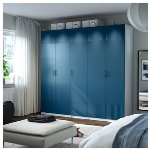 PAX / FYRUDDEN Wardrobe combination, white/blue, 250x60x236 cm
