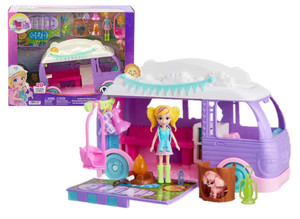 Polly Pocket Glamping Camper Van, Doll & Pet Playset JCC32 4+