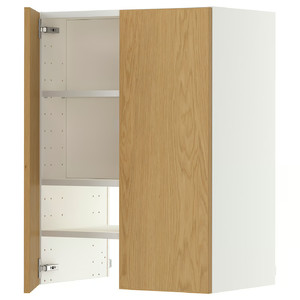 METOD Wall cb f extr hood w shlf/door, white/Sinarp oak veneer, 60x80 cm