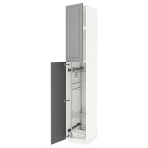 METOD High cabinet with cleaning interior, white/Bodbyn grey, 40x60x240 cm