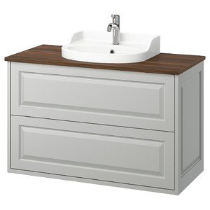 TÄNNFORSEN / RUTSJÖN Wash-stnd w drawers/wash-basin/tap, light grey/brown walnut effect, 102x49x76 cm
