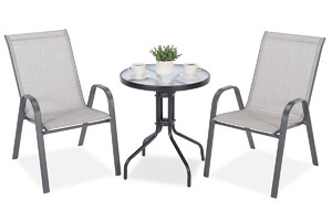 Elegant Outdoor Table with 2 Chairs, Duo 60 cm, grey