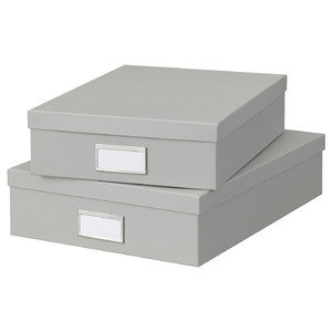 HOVKRATS Storage box with lid, set of 2, light grey