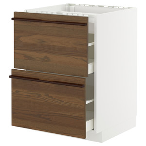 METOD / MAXIMERA Base cab f hob/2 fronts/2 drawers, white/Stensta dark brown ash veneer, 60x60 cm