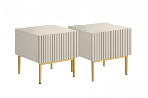 Nightstand Bedside Table Nicole Set of 2, gold legs, cashmere