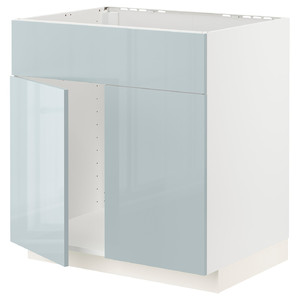 METOD Base cabinet f sink w 2 doors/front, white/Kallarp light grey-blue, 80x60 cm