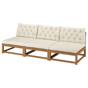 NÄMMARÖ 3-seat modular sofa, outdoor light brown stained/Kuddarna light grey-beige, 243 cm