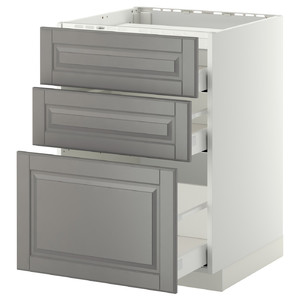 METOD/MAXIMERA Base cab f sink+3 fronts/3 drawers, white, Bodbyn grey, 60x60 cm