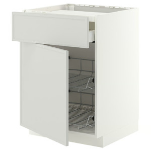 METOD/MAXIMERA Base cab f hob/drawer/2 wire bskts, white/Aspudden light grey, 60x60 cm