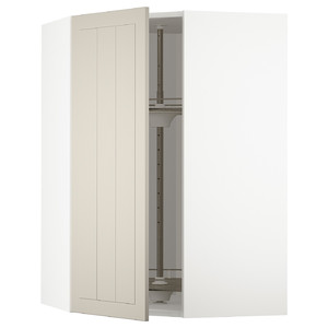 METOD Corner wall cabinet with carousel, white/Stensund beige, 68x100 cm