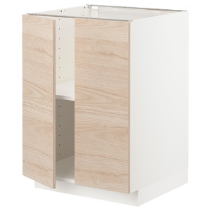 METOD Base cabinet with shelves/2 doors, white/Askersund light ash effect, 60x60 cm