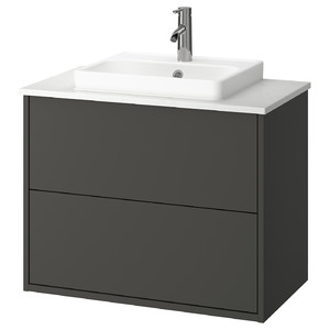HAVBÄCK / ORRSJÖN Wash-stnd w drawers/wash-basin/tap, dark grey/white marble effect, 82x49x71 cm