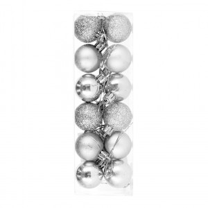 Mini Christmas Tree Bauble Ornaments, Silver, Pack of 12