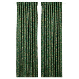 BLÅBÄRSMOTT Block-out curtains, 1 pair, green, 145x300 cm