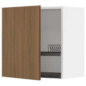 METOD Wall cabinet with dish drainer, white/Tistorp brown walnut effect, 60x60 cm
