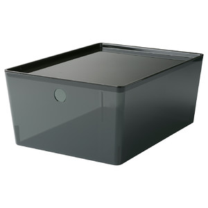 KUGGIS Box with lid, transparent black, 26x35x15 cm