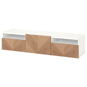 BESTÅ TV bench with drawers and door, white/Hedeviken oak veneer, 180x42x39 cm