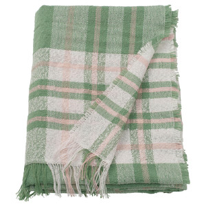 BISKOPSMÖSSA Throw, green/off-white, 130x170 cm